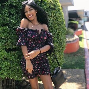 Black dress with pink flowers